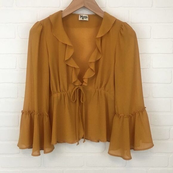 Show Me Your Mumu Haley V-Neck Ruffle Harvest Moon - Picture 2 of 8